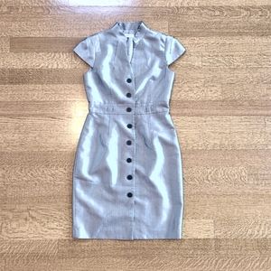 Calvin Klein Silver Cap Sleeve Button-Up Midi Dress, Sz 6